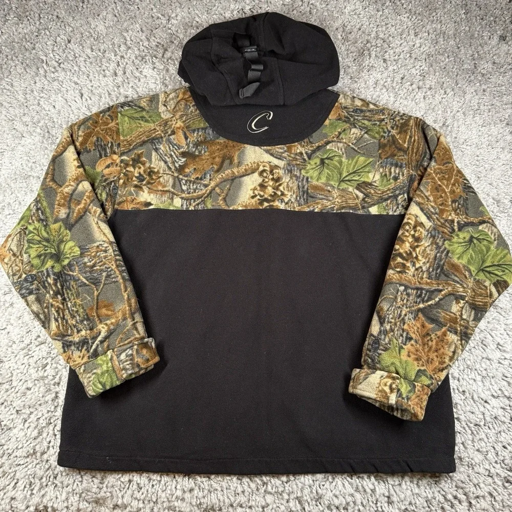 CABELA'S Kids Youth 2XL Black Camouflage Full-Zip Lined Hooded‎ Fleece Jacket